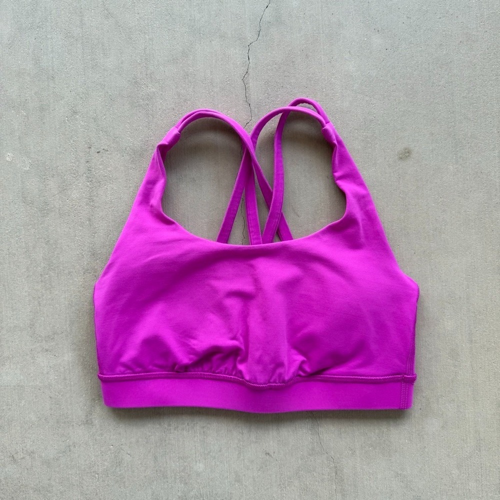 Lululemon Womens 4 Pink Fuchsia Strappy Crossback Sports Bra Yoga Running Gym